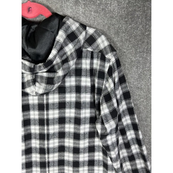 Amplify Lightweight Hooded Button Up Flannel Shirt Mens Large‎ Long Sleeve Black - Picture 10 of 15